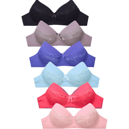 

Iheyi 6 Pieces No Wire Full Cup Plain/Lace Light Padded Wire Free Bra A/B/C 38B (4395-50L2-50LE4-51R5)
