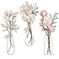 Dznils 3Pcs Metal Flower Wall Decor Farmhouse Minimalist Wall Art Hanging Wall Sculpture, Red