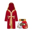 thumbnail image 2 of Doomiva Boxing Costume for Kids Boys Thai fans Outfit Metallic Satin Hooded Robe with Belt and Color Block Shorts Set Burgundy B 8, 2 of 3