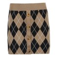 thumbnail image 1 of Mialoley Jupe pour Femmes, Motif Argyle Taille Haute Jupe Mini à Boutons, 1 of 4