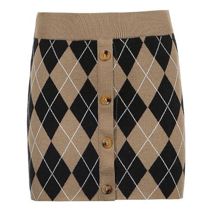 Mialoley Women's Skirt, Argyle Pattern High Waist Wrapped Hip Button Mini Skirt