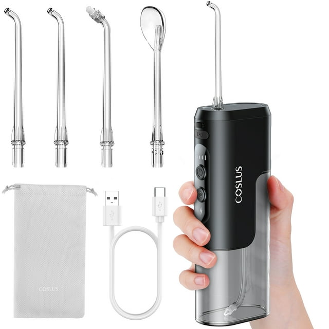 Mini irrigador bucal de viaje COSLUS, hilo dental eléctrico inalámbrico para limpieza dental, dispositivo portátil de cuidado bucal eléctrico para viajes.