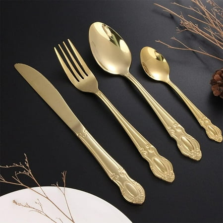 

Gold Silverware Set for 8 Premium Stainless Steel Flatware Set 32 Piece Palace Style Cutlery Tableware Utensils Include Knives Forks and Spoons for Home Kitchen Wedding Restaurant