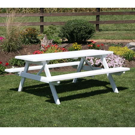 A & L Furniture Yellow Pine Picnic Table with Attached (Best Paint For Pine Picnic Table)