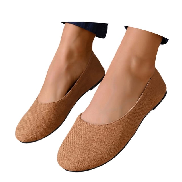 Women Slip on Casual Shoes Solid Color Round Toe Flat Comfortable Loafers Flock Upper Daily Walking Commuting