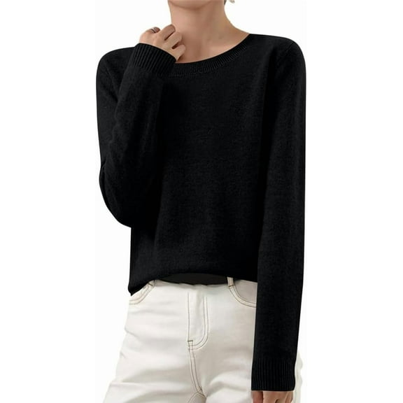 Women’s Long Sleeve Sweaters Cropped Crew Neck Business Casual Light Weight Crewneck Soft Basic Knit Loose Fit Pullover Sweater Tops Fall Winter Clothes