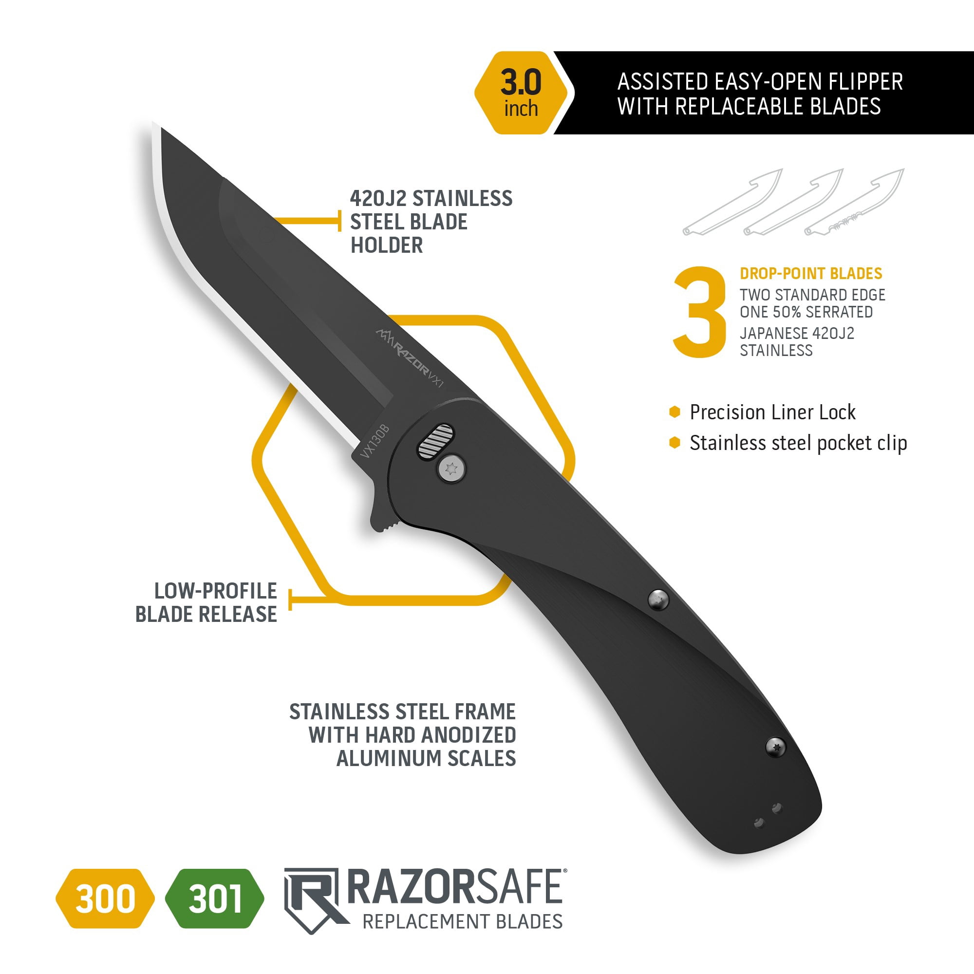 Outdoor Edge Razor VX1 with Black Anodized Aluminum with Spring Assisted Opening