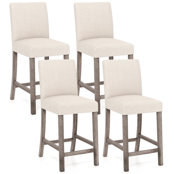 Gymax 4PCS 24.5'' Counter Height Bar Stools Modern Fabric Upholstered Kitchen Chairs Beige