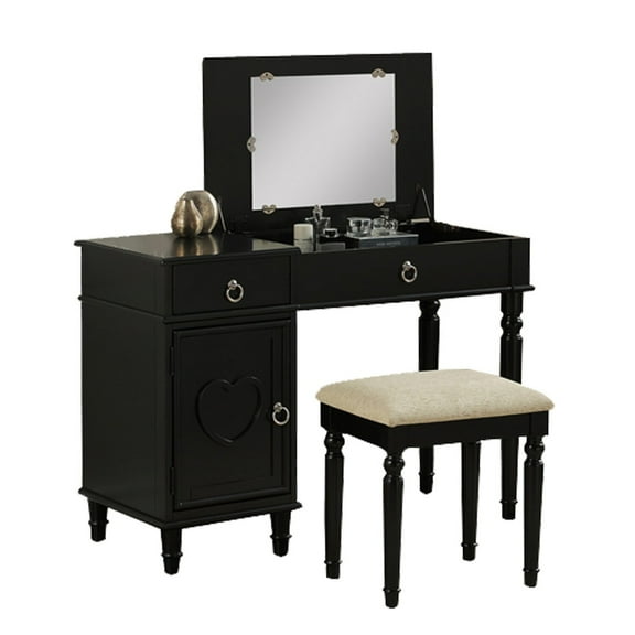 Seraph Vanity Set Featuring Stool & Mirror Black