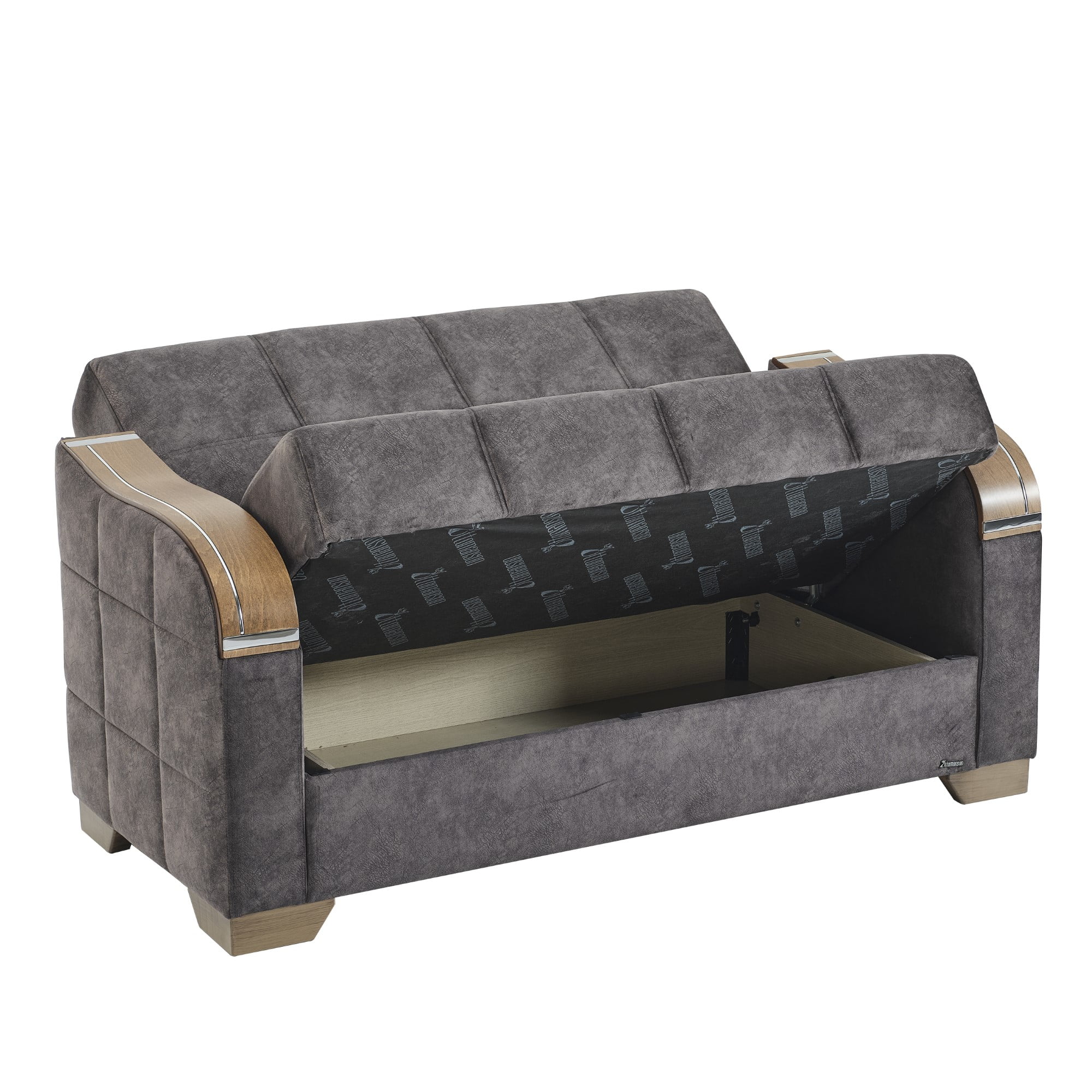 Ottomanson 65" Convertible Loveseat Sleeper with Storage, Modern Suede Sofa for Small Spaces, Gray