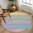 thumbnail image 3 of Round Area Rug 8 Ft, Easter Washable Non-Slip Circle Carpet for Living Room/Bedroom, Farmhouse Ombre Colorful Wooden Grain Retro Collection Low-Profile Large Area Rugs for Indoor, 3 of 7