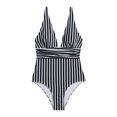 thumbnail image 1 of Gibobby Bañador de Bikini La reunión multicolor a rayas para mujer un traje de baño sin espalda sexy delgado(Negro,M), 1 of 4