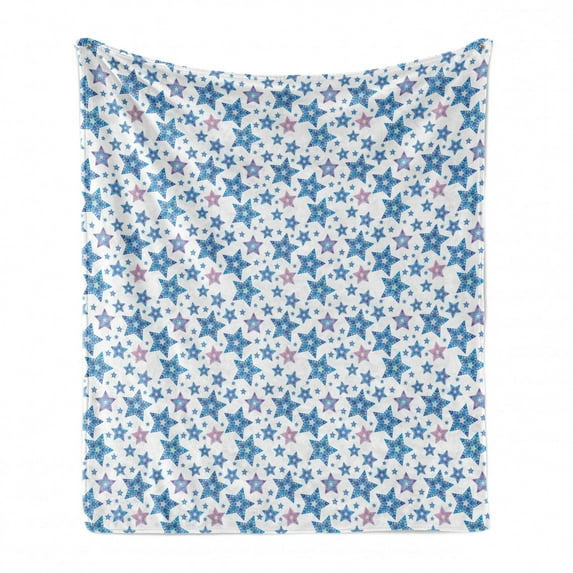 Star Soft Flannel Fleece Throw Blanket, Modern Ethnic Shapes with Inner Moroccan Traditional Motifs, Cozy Plush for Indoor and Outdoor Use, 50" x 60", Cobalt Blue and Purple, by Ambesonne