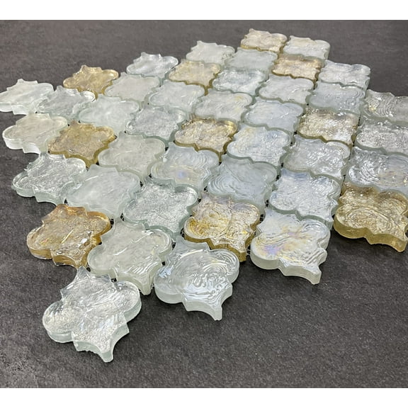 Gold / White / Silver Arabesque Glass Mosaic Tile Sheet, 10 sq ft, 10 Piece