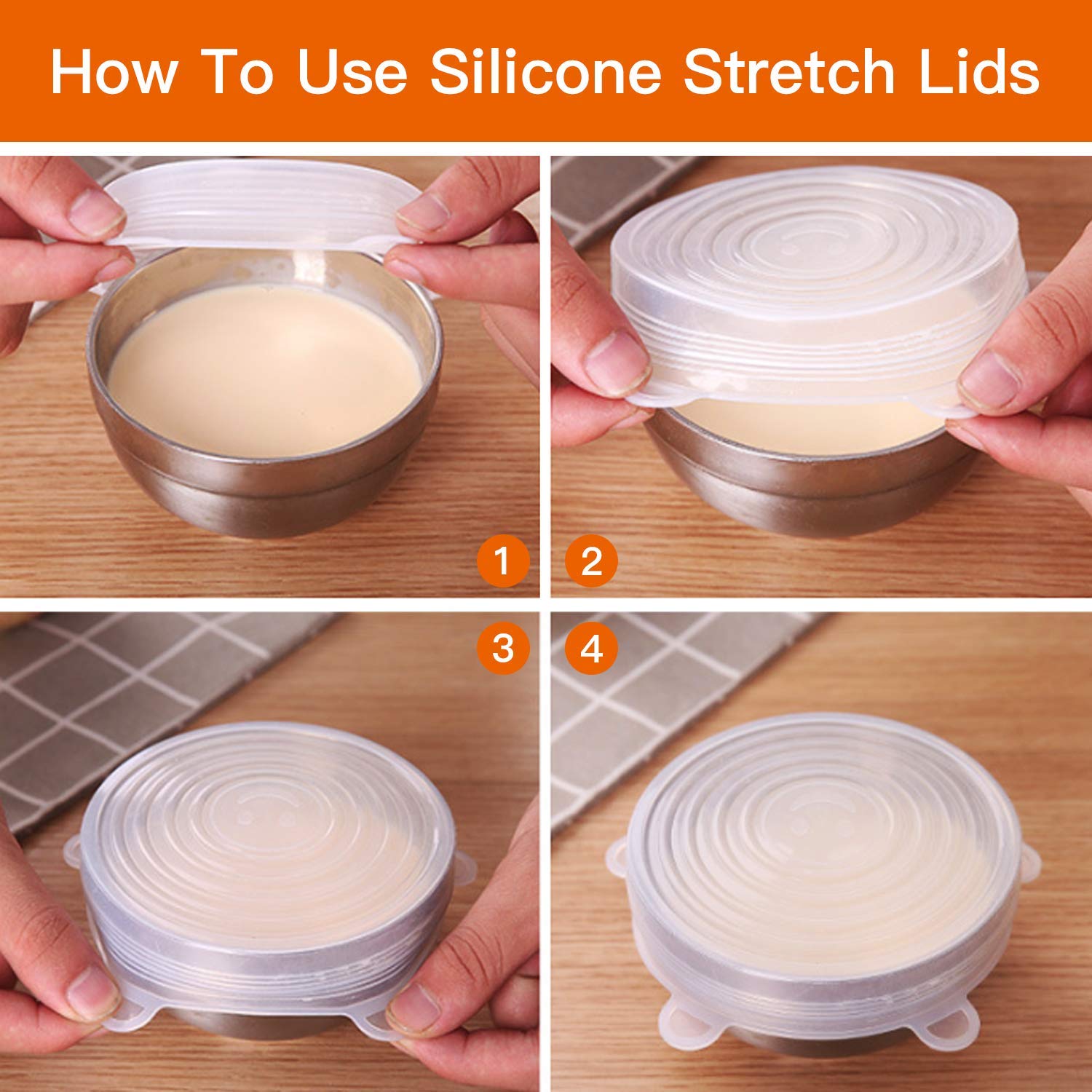 NEWBEA Silicone Stretch Lids,12-Pack Reusable Durable and Expandable to Fit Various Size and Shape of Containers As Seen On TV 12 PCS