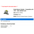 thumbnail image 2 of Brake Master Cylinder - Compatible with 1997 - 2001 INFINITI Q45 1998 1999 2000, 2 of 2