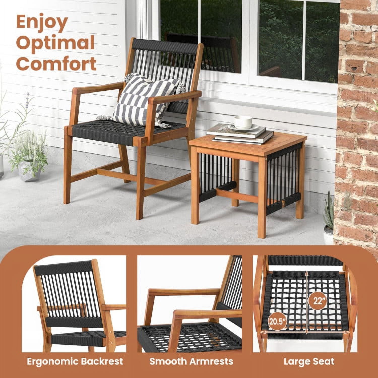 Aimee Lii 3 Pieces Acacia Wood Patio Furniture Set, Patio Table and Chairs Set, Outdoor Patio Set Aimee Lii 3 Pieces Acacia Wood Patio Furniture Set, Patio Table and Chairs Set, Outdoor Patio Set