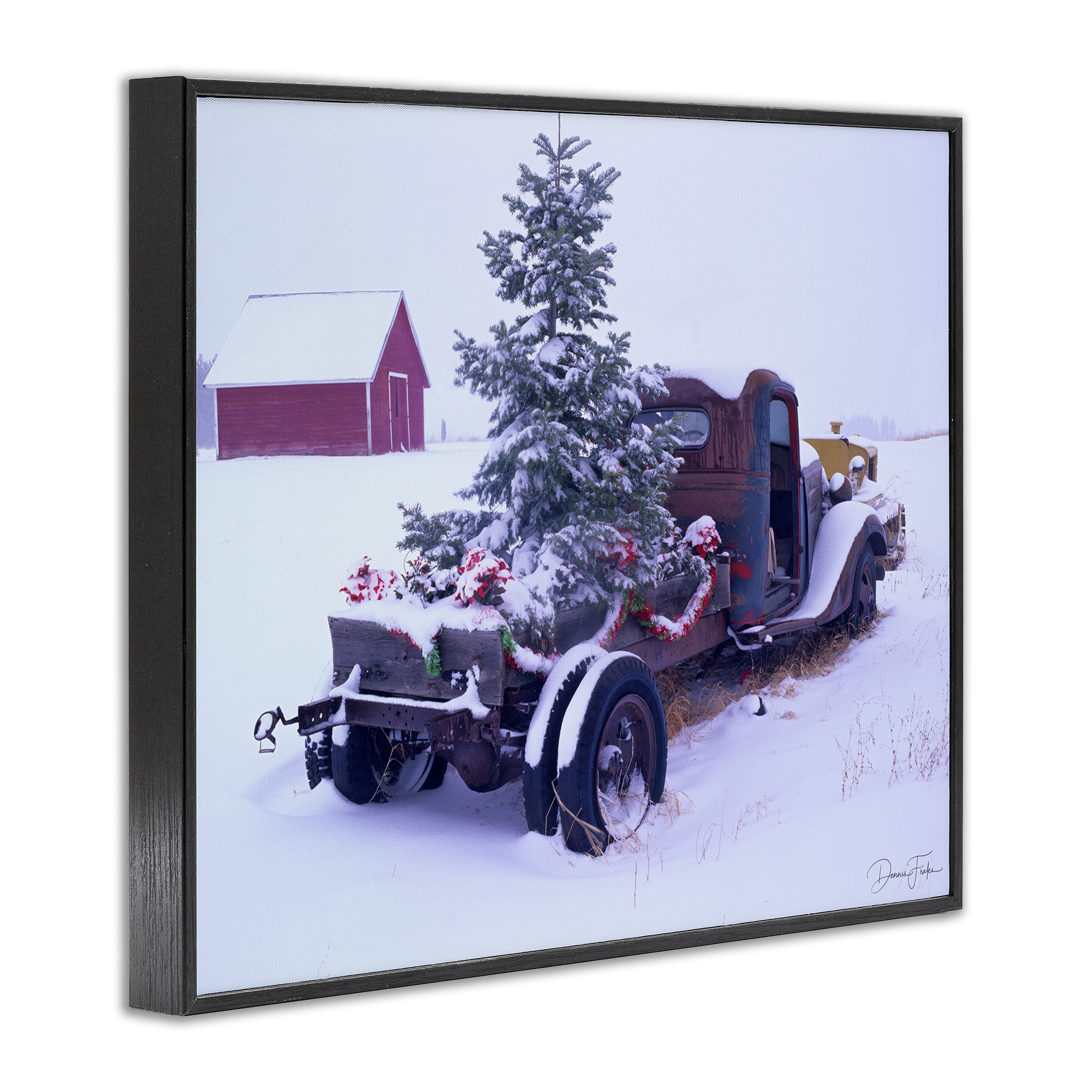Stupell Industries Christmas Tree Truck Holiday Painting Black Framed Art Print Wall Art, 20 x 16