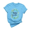 thumbnail image 2 of UPPADA Easter Femmes Oeufs Imprimé T-Shirts Heureux Easter Graphique Bunny Lapin Mignon T-Shirts Manches Courtes Décontracté Col Rond T-Shirts Été Basique Coupe Régulière Chemises Bleu,G, 2 of 5