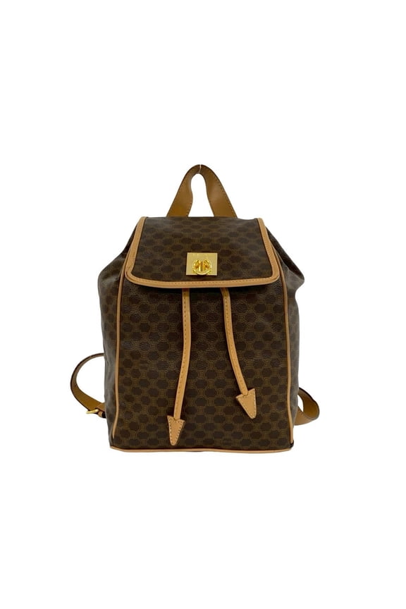 Pre-Owned CELINE Vintage Macadam Blazon Triomphe Pattern Logo Ring Hardware Leather Backpack...