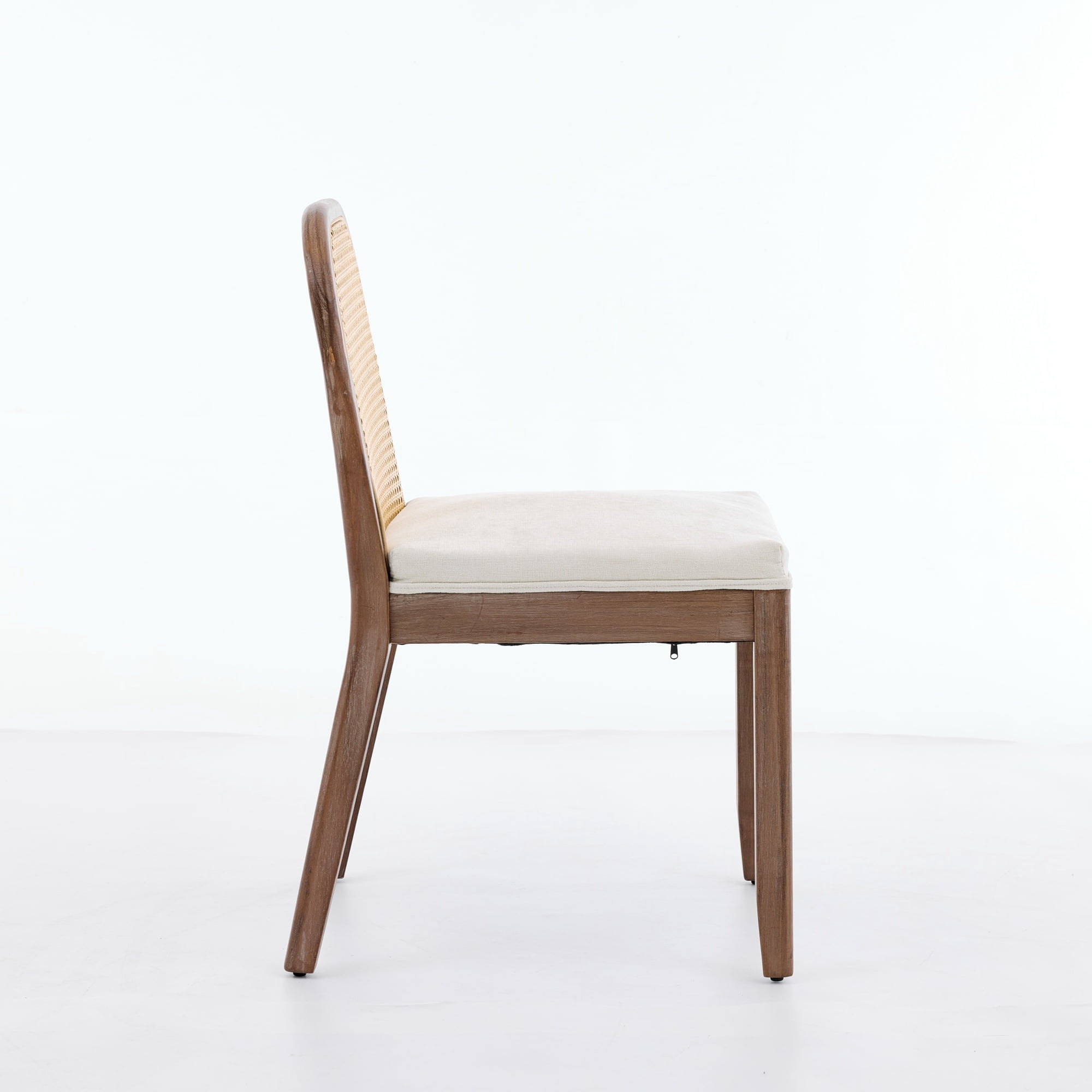 Set of 2 Curved Arched Cane Back Dining Chairs, Farmhouse Side Chairs, Distressed Solid Wood Frame, Chenille Cushion with S-Spring and Sponge,Armless Accent Chairs for Kitchen, Beige