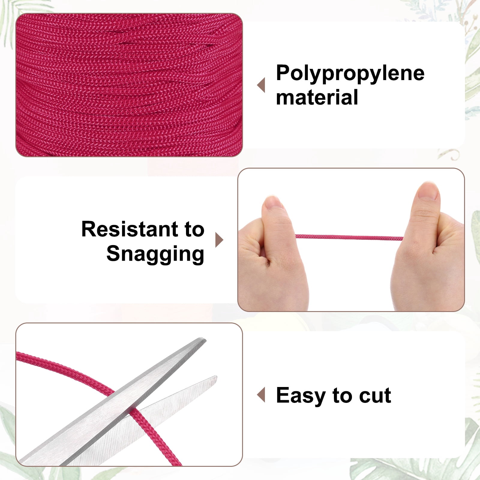 Uxcell 2 Pcs Polyester Macrame Cord, 3mm x 131 Yards Polypropylene Crochet Braided Rope Macrame Yarn for Wall Hangings Bag Craft Knitting, Rose Red