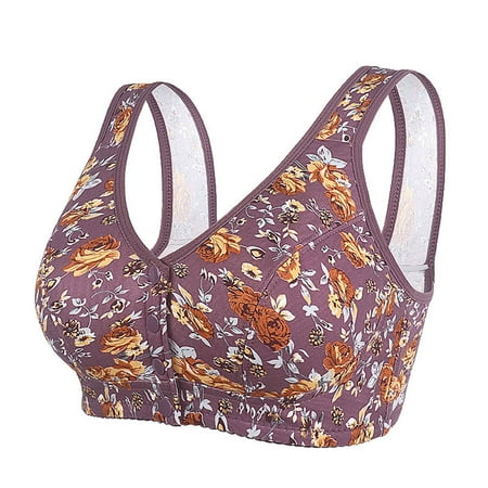nerohusy Plus Size Womens Bras No Underwire Full Support Daisy Bras for Older Women Daisy Bra Daisy Bra for Seniors Front Closure Comfortable Convenient No Wire Buckle Bra Purple XL
