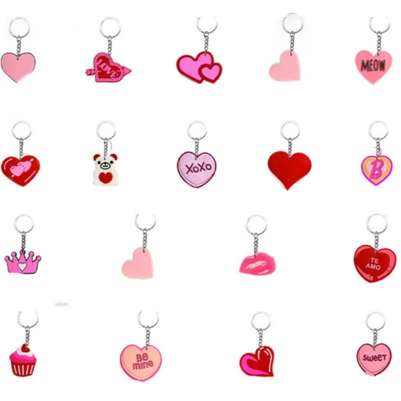 Cute Pink Heart-Shaped PVC Keychains, Valentine's Day Party Pendant Favors, 18-Piece Set