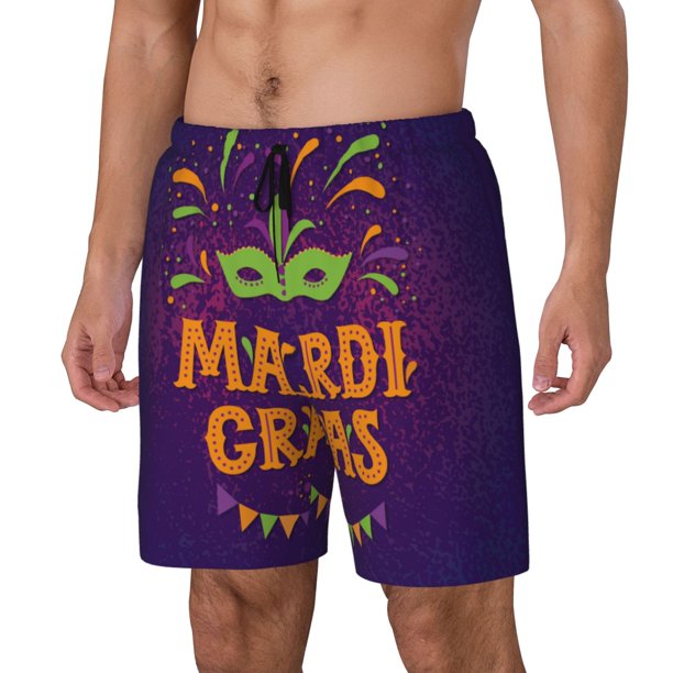 Fotbe Mardi Gras2 Traje de Baño para Hombre – Shorts de Natación de Secado Rápido con Forro y Bolsillos-Medium