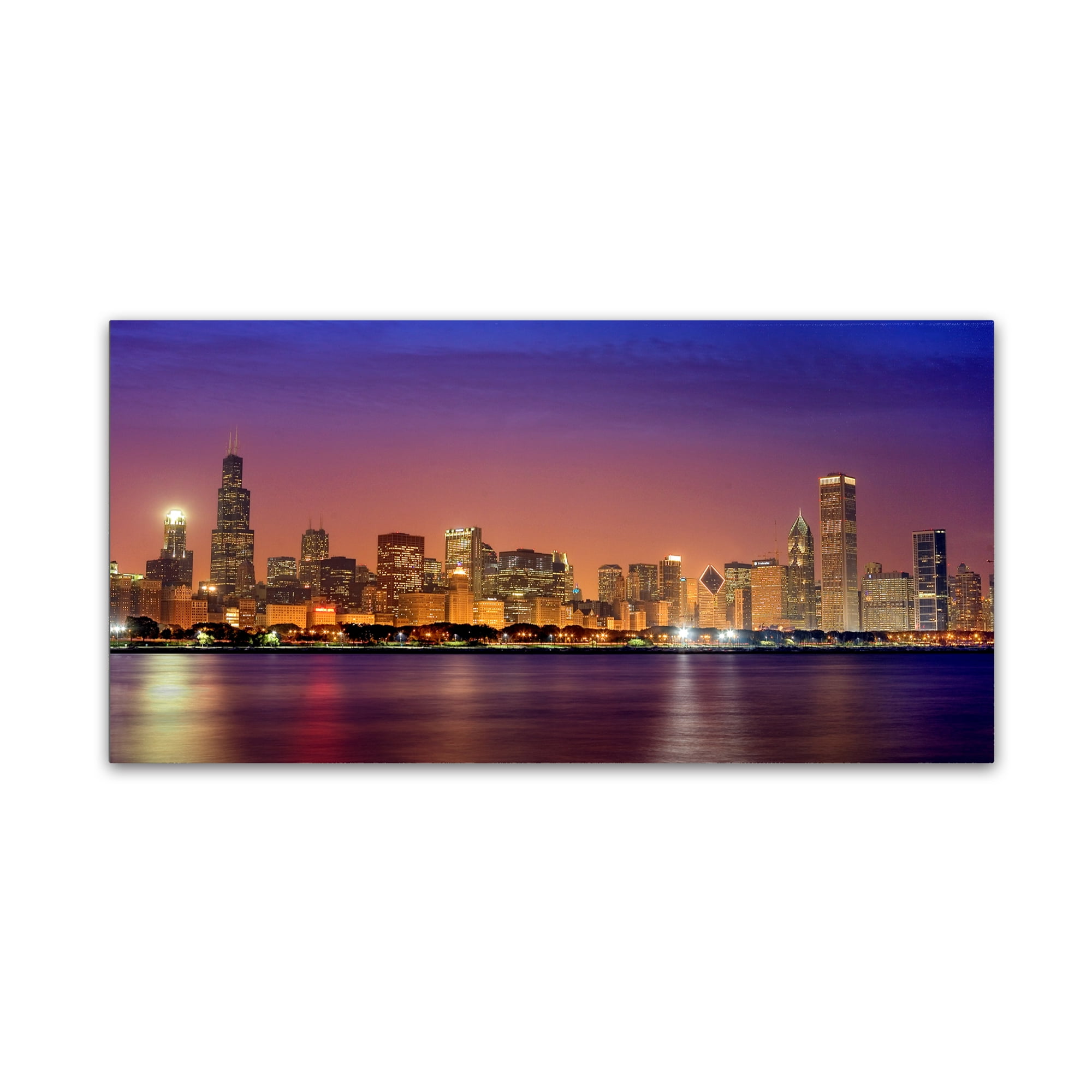 Trademark Fine Art Mike Jones Photo Chicago Dusk full skyline Canvas Wall Art - 12x24