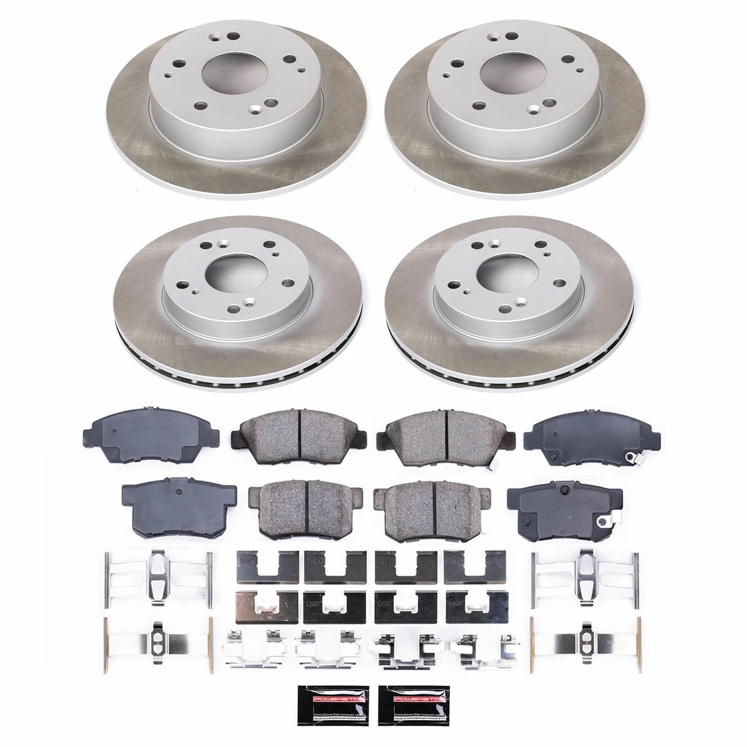 PowerStop Front and Rear Semi-Coated Rotor and Low-Dust Ceramic Brake Pad Kit SC2387