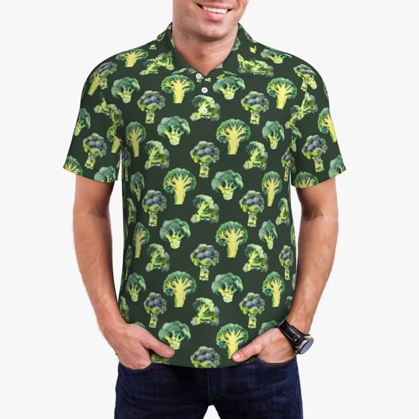 Fotbe Broccoli 3 Camiseta Polo de Golf para Hombre con Estampado – Camisa Deportiva Transpirable con Cuello Abotonado-Medium