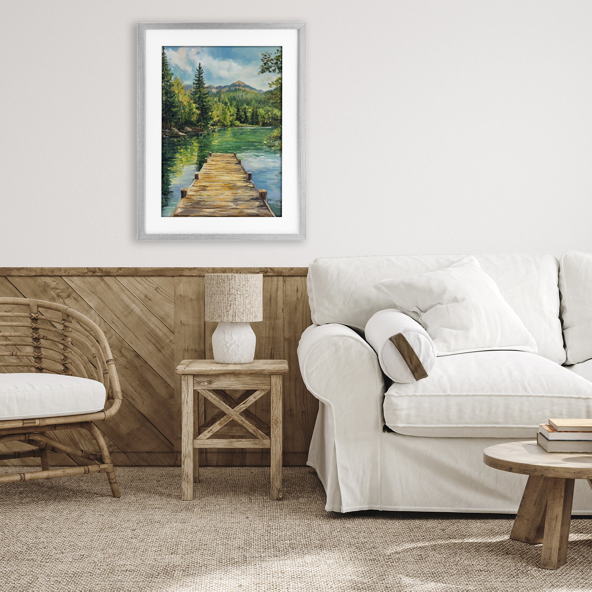 Stupell Industries Sunlit River Dock Gray Framed Print Under Glass, design by Petal Prints Design
