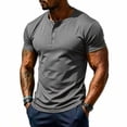 thumbnail image 2 of PNTUTB Summer Men's T-Shirts Stylish Solid-Color Short-Sleeve Tops Casual Half-Buttoned Crew-Neck Breathable Quick-Dry Sports T-Shirts, 2 of 7