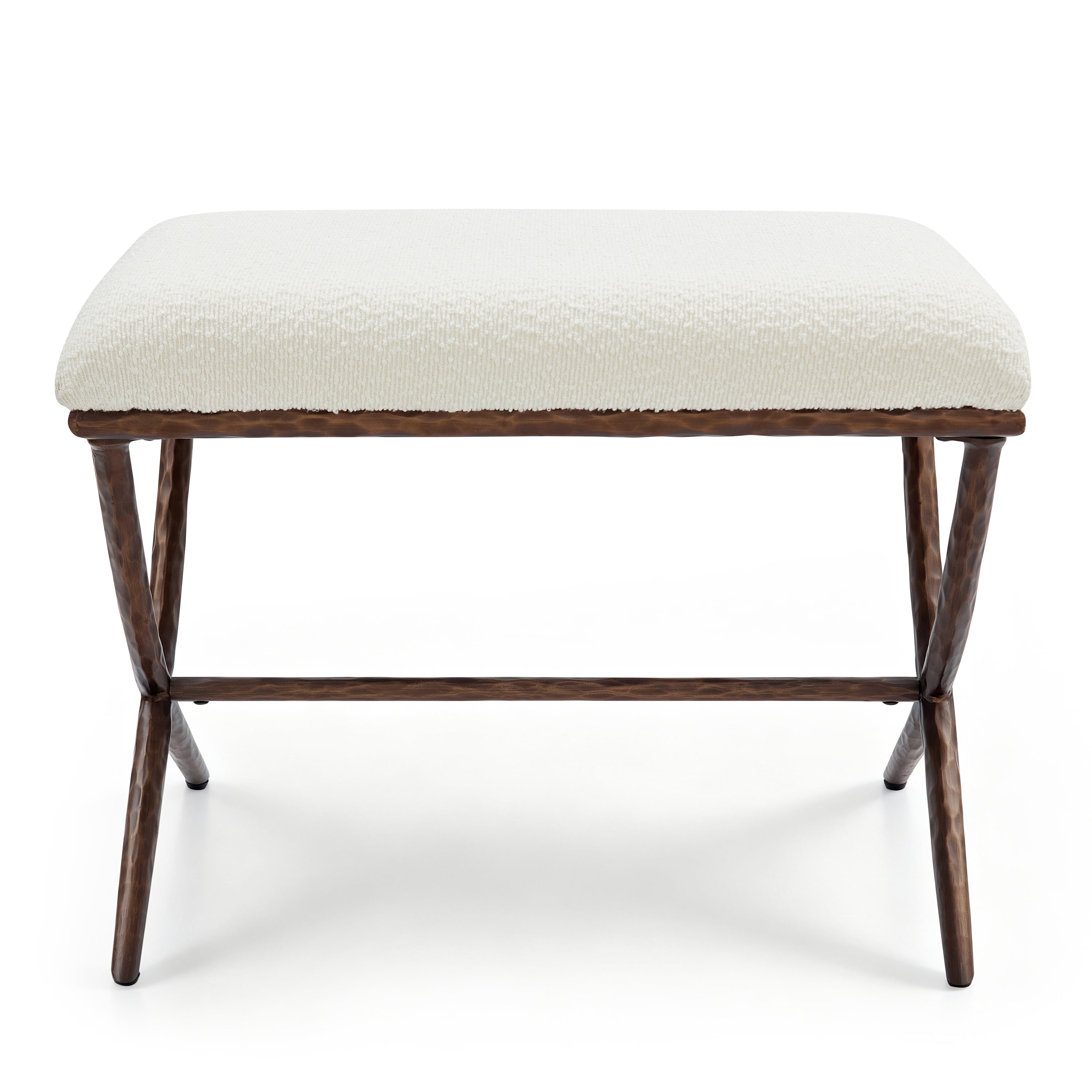 GARITIN Rectangular Ottoman 24.5 Inch, Upholstered Footrest with X Base and Hammered Metal Legs for Living Room Bedroom, Beige