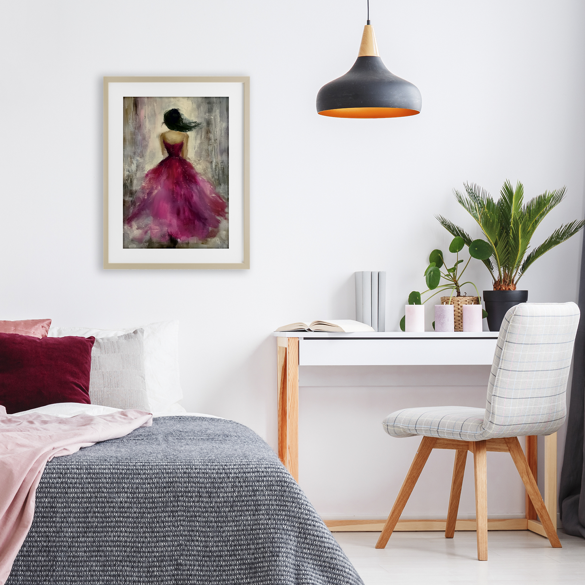 After Midnight Girl in Gown Birch Framed Print Under Glass, design by Annabelle Hall