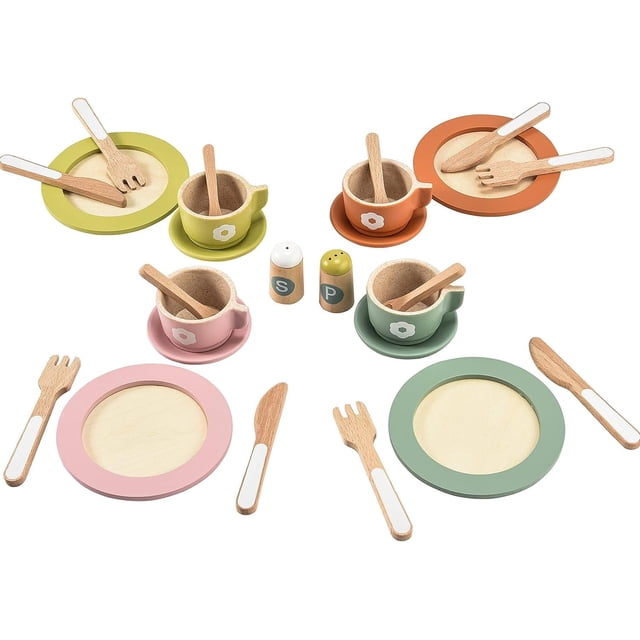 Juego de platos y vajillas de juguete de madera Giant Bean, 27 piezas