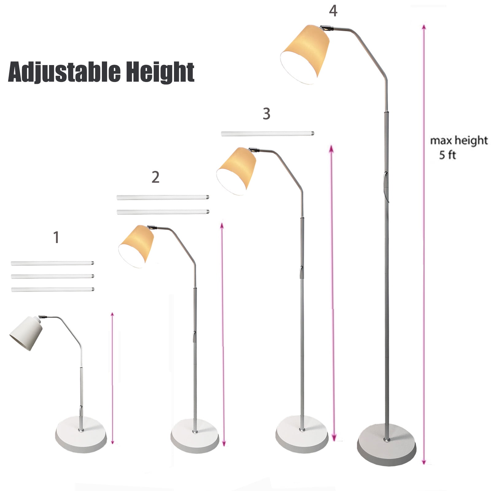SUSUZI 60 inch White Floor Lamp for Bedroom Living Room, Modern Dimmable Standing Lamps - Bulb Included