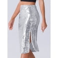 thumbnail image 2 of DARING DIVA Women High Waisted Midi Sequin Skirt With Side Slit XL Silver, 2 of 6