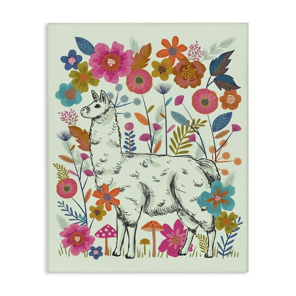 Stupell Industries Llama Among Bright Florals Animals Painting Wrapped Canvas Art Print Wall Art, 16 x 20
