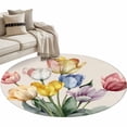 thumbnail image 6 of Colorful Tulips Floral Round Rug 3ft Washable Circle Entryway Rugs Non Slip Modern Art Watercolor Pastoral Area Rug Indoor Floor Carpet for Bedroom Kitchen Living Room Home Office Dining Room Nursery, 6 of 8