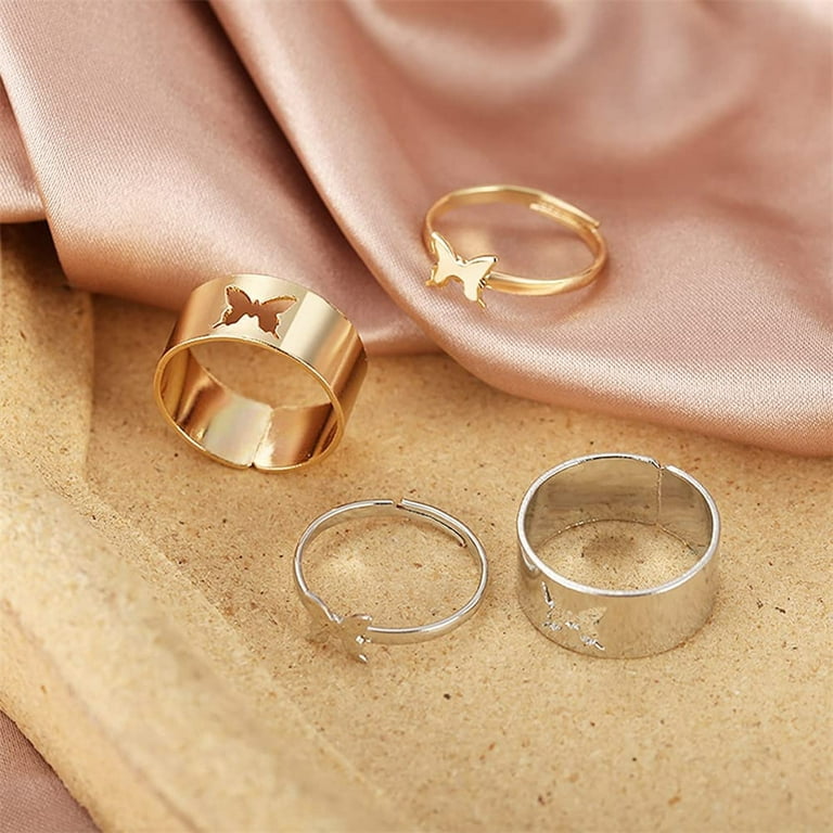 Gold Color 2pcs/set Couple Rings Women Open Rings Set Adjustable
