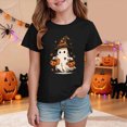 thumbnail image 2 of KPOPLK Kids Spooky Season Fall Tops Girls Halloween Ghost Short Sleeve Shirt Kids Girls Fall Halloween T-Shirts Size 11-12 Years,Black, 2 of 5