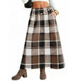 thumbnail image 5 of Roncen Women's Winter Warm Elastic Waist Wool Plaid A-Line Pleated Long Skirt, 5 of 7
