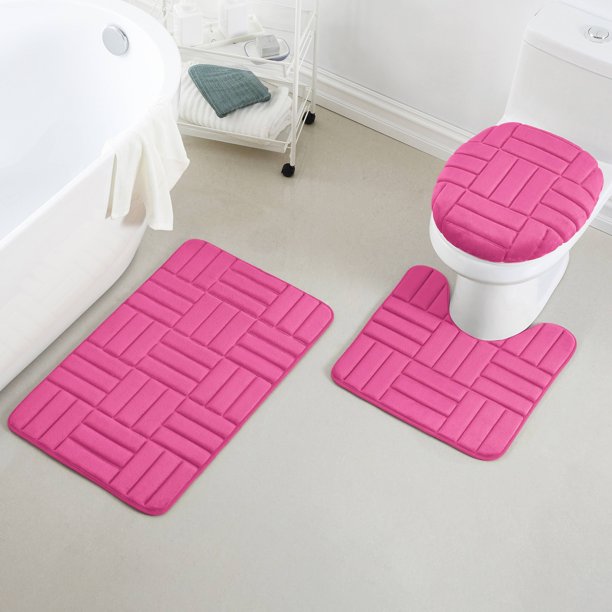 3 Piece Rectangular Color Variant Memory Foam Bathroom Rug Set NonSlip