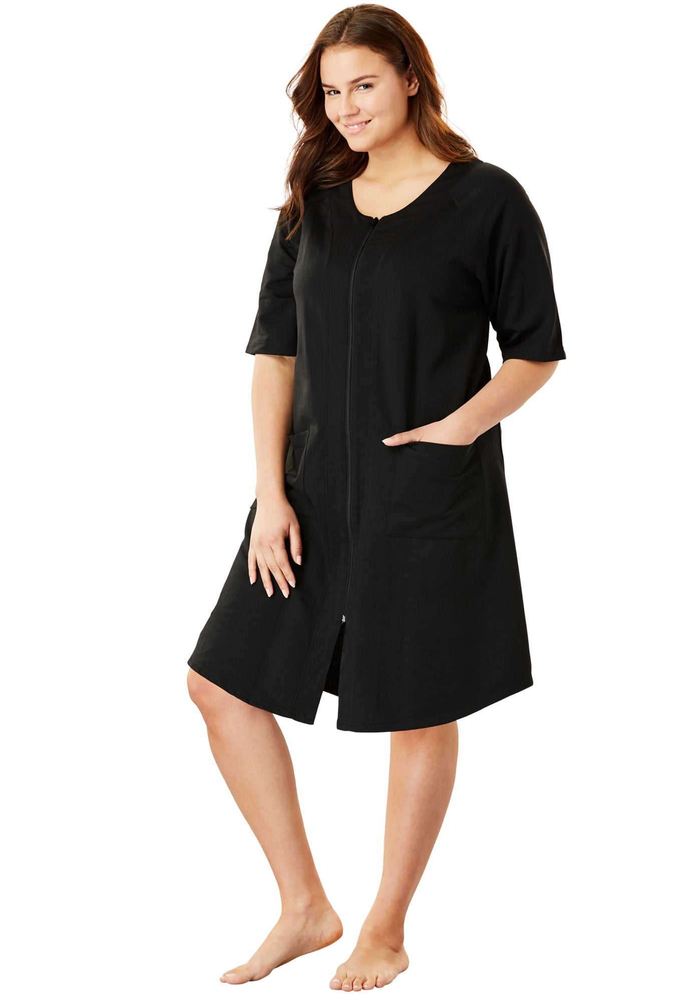 Womens Plus Size Short French Terry Zip-Front Robe Dreams /& Co
