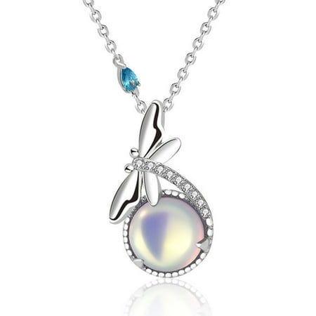 

Sterling Silver High-end Moonstone Necklace for Women Dragonfly Shape Pendant Neck Chain Jewelry Gift for Mother Girl