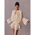 thumbnail image 4 of Elegant Ruffle Short Dress for Women Pleated Lantern Long Sleeve Lace Up Tie Waist Bohemian Beach Dresses XL, 4 of 8