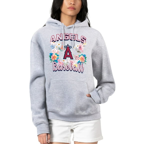 Women's G-III 4Her by Carl Banks Heather Gray Los Angeles Angels Flowers Graphic Pullover Hoodie