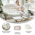 thumbnail image 3 of BizChair 56" Portable Folding Double Saucer Chair with 2 Folding Ottomans Ivory Faux Shearling with a Soft Gold Steel Frame for Dorm or Bedroom, 3 of 13